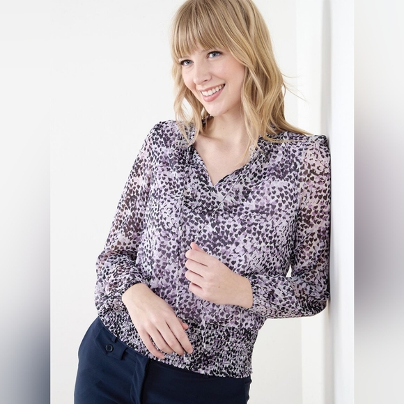 Cleo Long Sleeve Chiffon V-neck Blouse - Picture 1 of 10